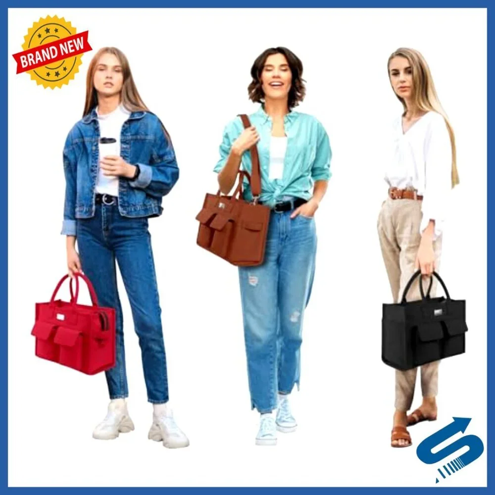 Heavy-Duty Canvas Tote Bag Adjustable Crossbody Shoulder Handbag 9 Pockets